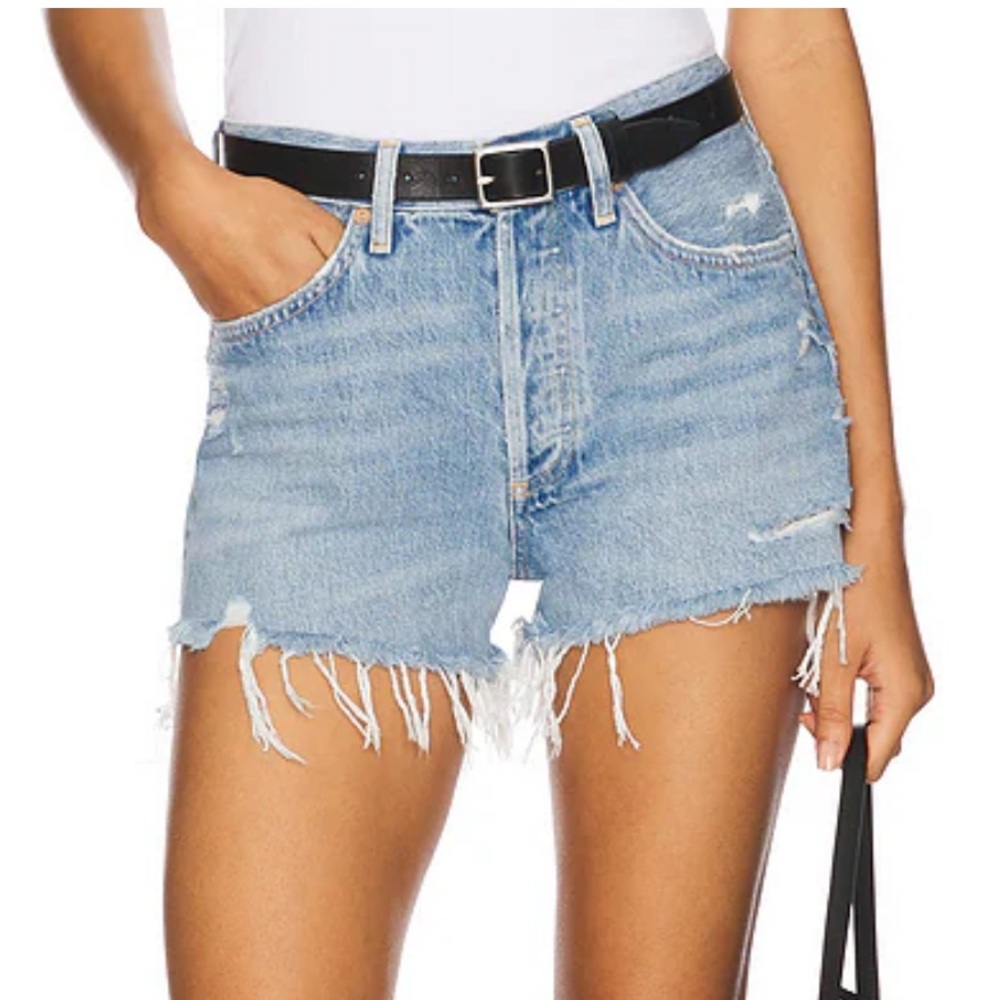 Agolde Parker Vintage Cut Off Blue Jean Shorts High-Waisted Distressed Swapmeet